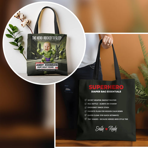 Personalized Baby Hulk Tote Bag – Funny Superhero Diaper Bag Gift for Mom & Baby